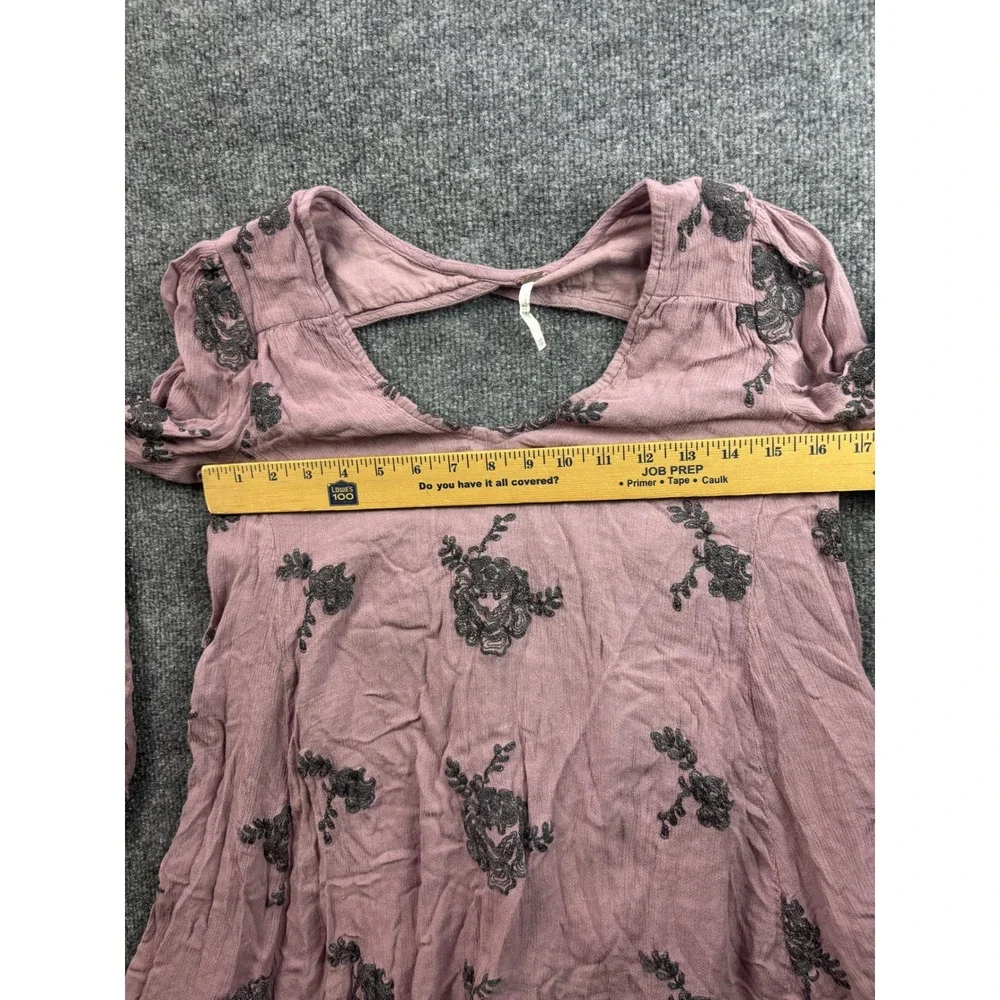 Free People Emma Austin Dress Womens XS Embroidered Long Sleeve Cut Out Back